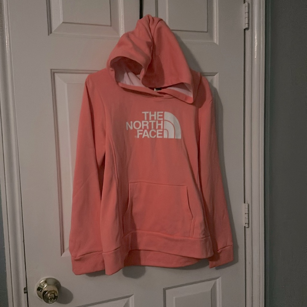 Flourescent orange/coral, women’s North Face hoodie, size M
